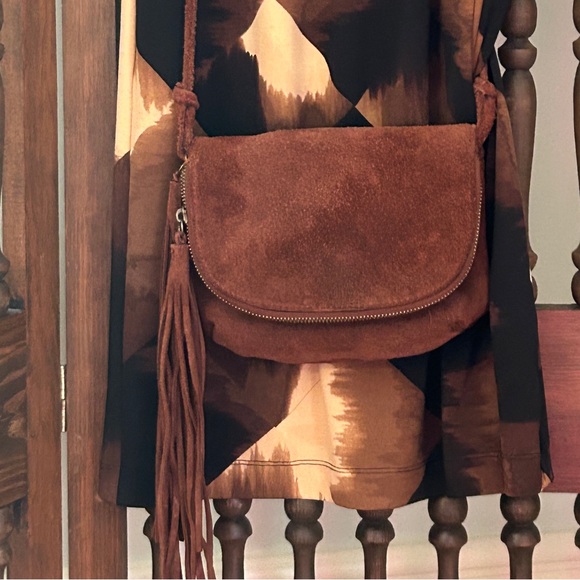 Vintage Handbags - Festival Genuine Leather Brown Suede Crossbody Bag Perfect Concert Bag